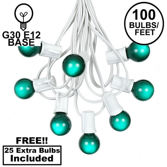 Novelty Lights 100 Feet Green G30 Globe Outdoor Patio String Lights, White Wire