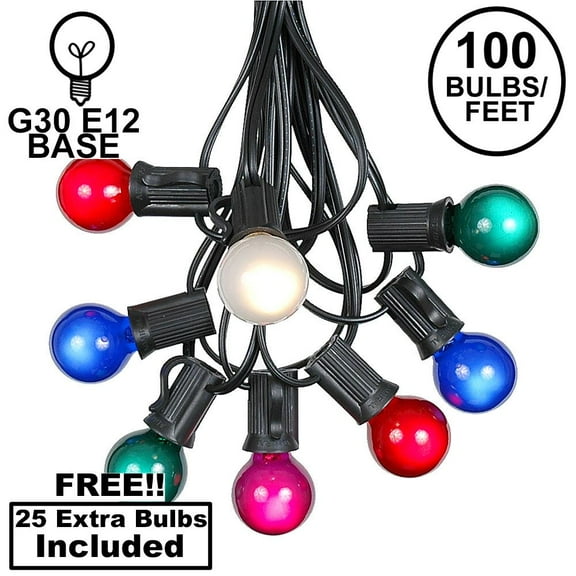 Novelty Lights 100 Feet Multicolored G30 Globe Outdoor Patio String Lights, Black Wire