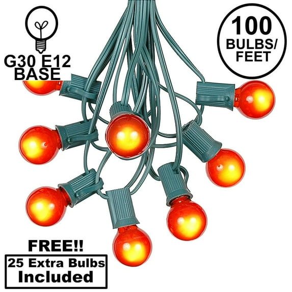 Novelty Lights 100 Feet Orange G30 Globe Outdoor Patio String Lights, Green Wire