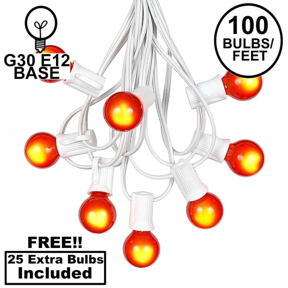 Novelty Lights 100 Feet Orange G30 Globe Outdoor Patio String Lights, White Wire