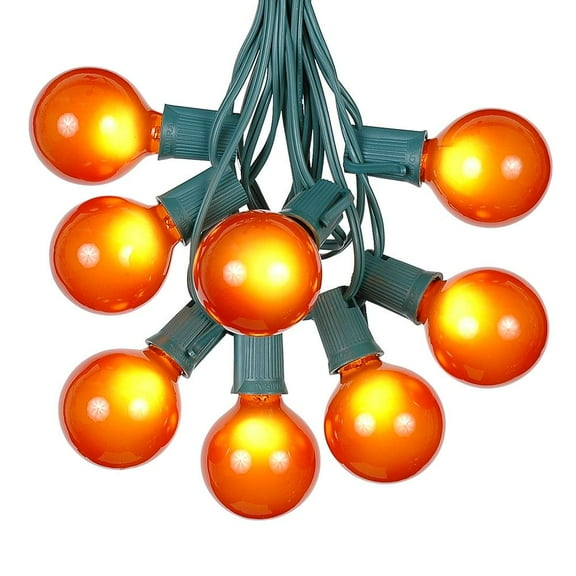 Novelty Lights 100 Feet Orange G50 Globe Outdoor Patio String Lights, Green Wire