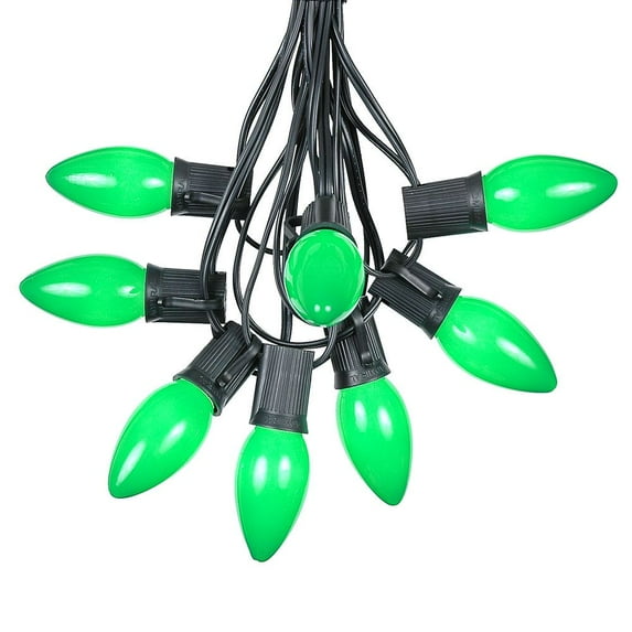 Novelty Lights 100 Foot C9 Ceramic Christmas Light Set, Hanging String Lights, Black Wire Green