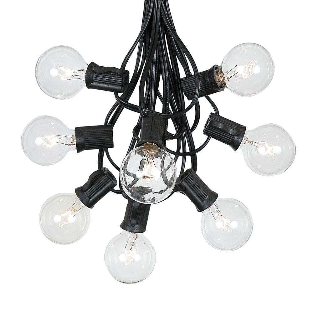 100 Foot G40 Outdoor Patio String Lights with 125 Clear Globe Bulbs – Indoor Outdoor String Lights – Market Bistro Café Hanging String Lights – C7/E12 Base - Black Wire
