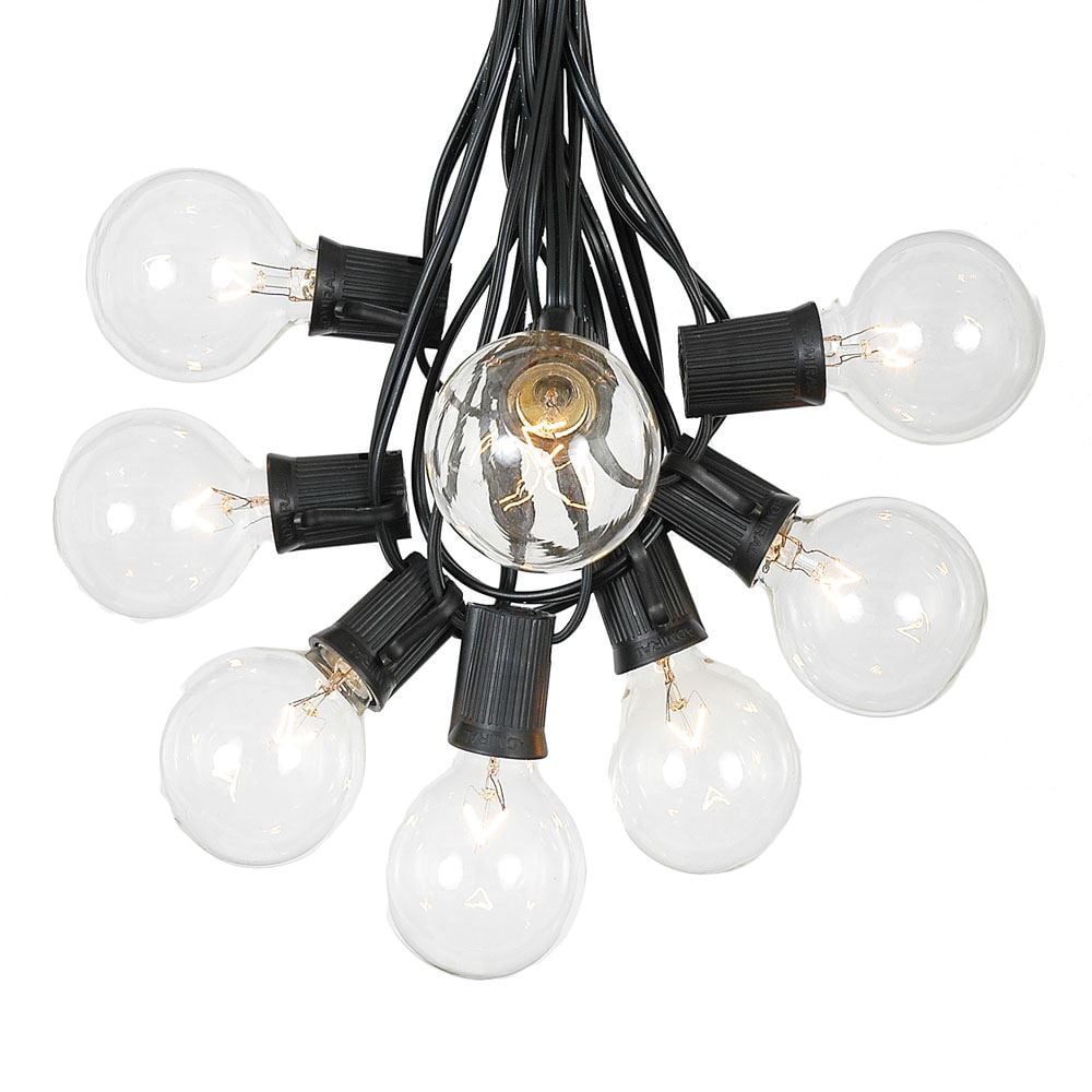 100 Foot G50 Outdoor Patio String Lights with 125 Clear Globe Bulbs – Indoor Outdoor String Lights – Market Bistro Café Hanging String Lights – C9/E17 Base - Black Wire