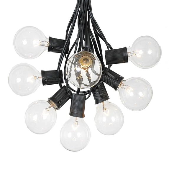 100 Foot G50 Outdoor Patio String Lights with 125 Clear Globe Bulbs – Indoor Outdoor String Lights – Market Bistro Café Hanging String Lights – C9/E17 Base - Black Wire