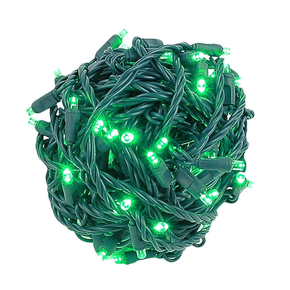 Novelty Lights 100 Light LED Coaxial Christmas Mini Light Set, Outdoor Lighting Party Patio String Lights, Green, Green Wire, 50 Feet