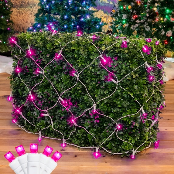 Novelty Lights 100 Light Pink LED Christmas Net Lights Christmas Decorations White Wire 4' X 6'