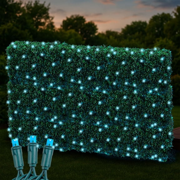 Novelty Lights 100 Light Teal LED Christmas Net Lights Christmas Decorations Green Wire 4' X 6'