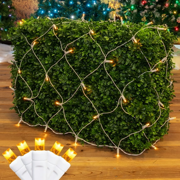 Novelty Lights 100 Light Yellow LED Christmas Net Lights Christmas Decorations White Wire 4' X 6'
