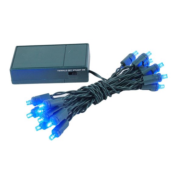 Novelty Lights 20 Light Battery Operated LED Christmas Mini Light Set, Blue, Green Wire, 8' Long
