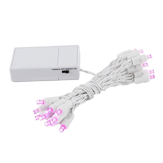 Novelty Lights 20 Light Battery Operated LED Christmas Mini Light Set, Pink, White Wire, 8' Long