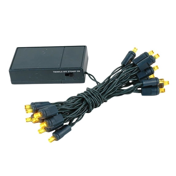 Novelty Lights 20 Light Battery Operated LED Christmas Mini Light Set, Yellow, Green Wire, 8' Long