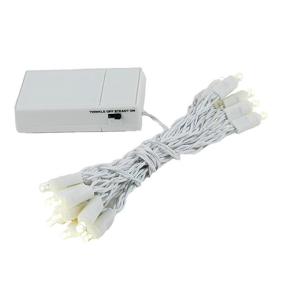 Novelty Lights 20 Light LED Battery Christmas Mini Light Set, White Wire, 8' Long Clear