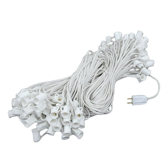 Novelty Lights 200 Feet C7/E12 Candelabra Base Christmas Stringer, Vintage Holiday Hanging Light String, 24" Spacing, SPT-1 20 Gauge white Wire