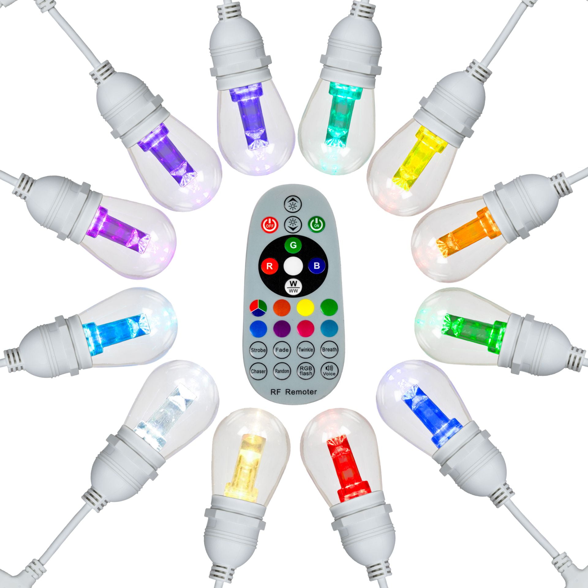 Novelty Lights 24 Feet S14 LED RGB+WW Color Changing Outdoor String Light Set (White Wire)