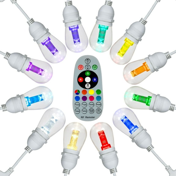Novelty Lights 24 Feet S14 LED RGB+WW Color Changing Outdoor String Light Set (White Wire)
