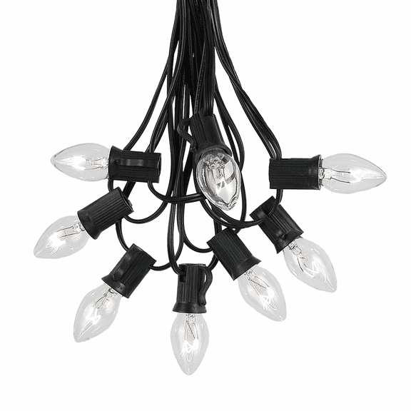 Novelty Lights 25 Feet C7 Clear Christmas String Light Set, Vintage Holiday Hanging Light Set, Black Wire