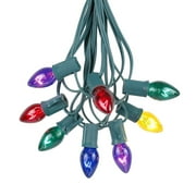 Novelty Lights 25 Feet C7 Multicolor Christmas String Light Set, Vintage Holiday Hanging Light Set, Green Wire