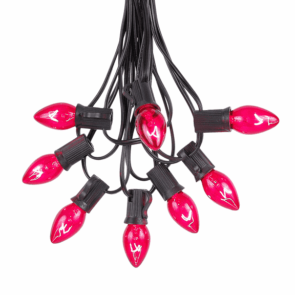 Novelty Lights 25 Feet C7 Pink Christmas String Light Set, Vintage Holiday Hanging Light Set, Black Wire