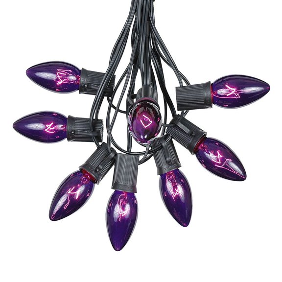 Novelty Lights 25 Feet C9 Purple Christmas String Light Set, Vintage Holiday Hanging Light Set, Black Wire