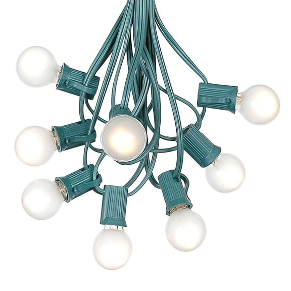 Novelty Lights 25 Feet Frosted White G30 Globe Outdoor Patio String Lights, Green Wire
