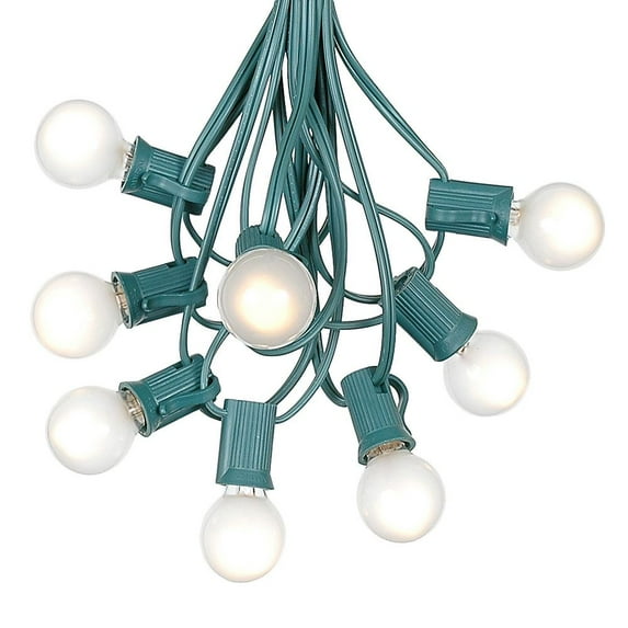Novelty Lights 25 Feet Frosted White G30 Globe Outdoor Patio String Lights, Green Wire