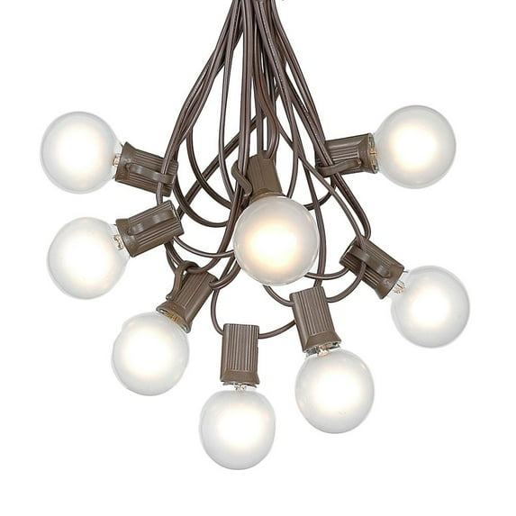 Novelty Lights 25 Feet Frosted White G40 Globe Outdoor Patio String Lights, Brown Wire