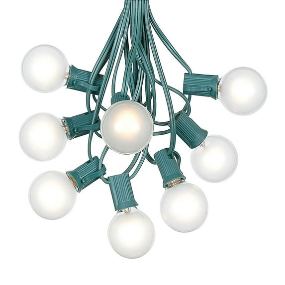 Novelty Lights 25 Feet Frosted White G40 Globe Outdoor Patio String Lights, Green Wire