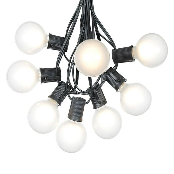 Novelty Lights 25 Feet Frosted White G50 Globe Outdoor Patio String Lights, Black Wire