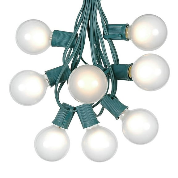 Novelty Lights 25 Feet Frosted White G50 Globe Outdoor Patio String Lights, Green Wire
