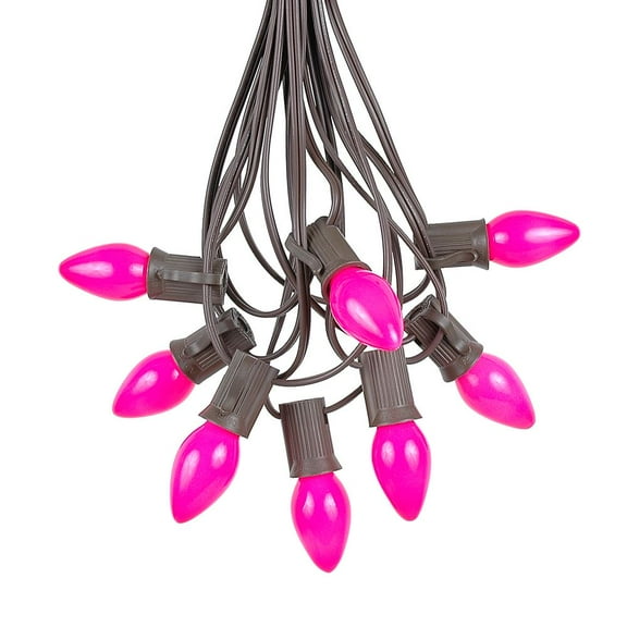 Novelty Lights 25 Foot C7 Ceramic Christmas Light Set, Hanging String Lights, Brown Wire Pink
