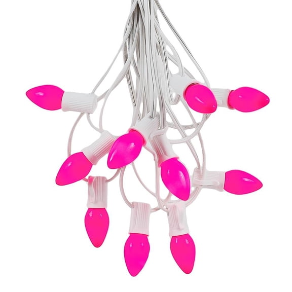 Novelty Lights 25 Foot C7 Ceramic Christmas Light Set, Hanging String Lights, White Wire Pink