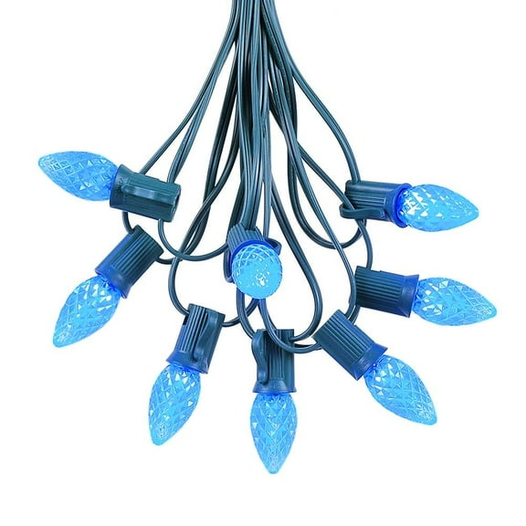 Novelty Lights 25 Foot C7 LED Outdoor Lighting Patio Christmas String Lights, Blue, Green Wire, 25 Bulbs