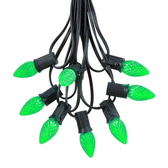 Novelty Lights 25 Foot C7 LED Outdoor Lighting Patio Christmas String Lights, Green, Black Wire, 25 Bulbs