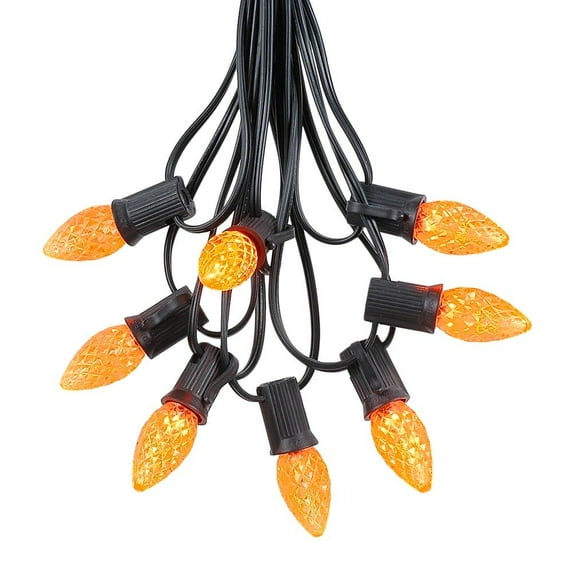 Novelty Lights 25 Foot C7 LED Outdoor Lighting Patio Christmas String Lights, Orange, Black Wire, 25 Bulbs