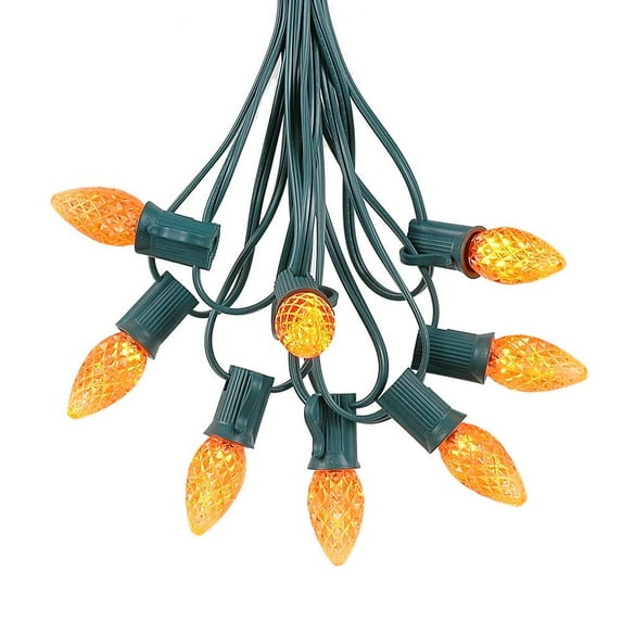 Novelty Lights 25 Foot C7 LED Outdoor Lighting Patio Christmas String Lights, Orange, Green Wire, 25 Bulbs