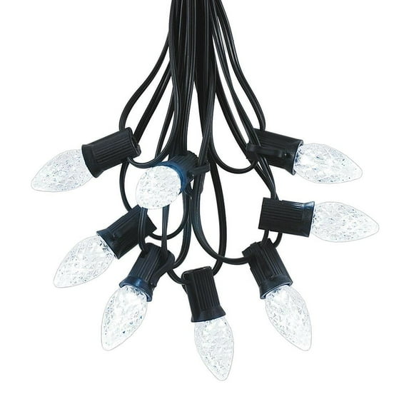 Novelty Lights 25 Foot C7 LED Outdoor Lighting Patio Christmas String Lights, Pure White, Black Wire, 25 Bulbs