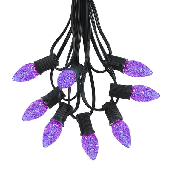 Novelty Lights 25 Foot C7 LED Outdoor Lighting Patio Christmas String Lights, Purple, Black Wire, 25 Bulbs