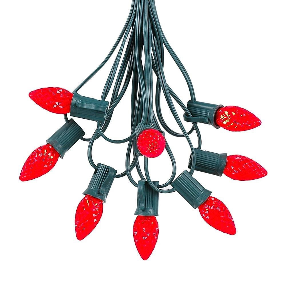 25-Foot Red LED Outdoor Christmas String Lights with Green Wire