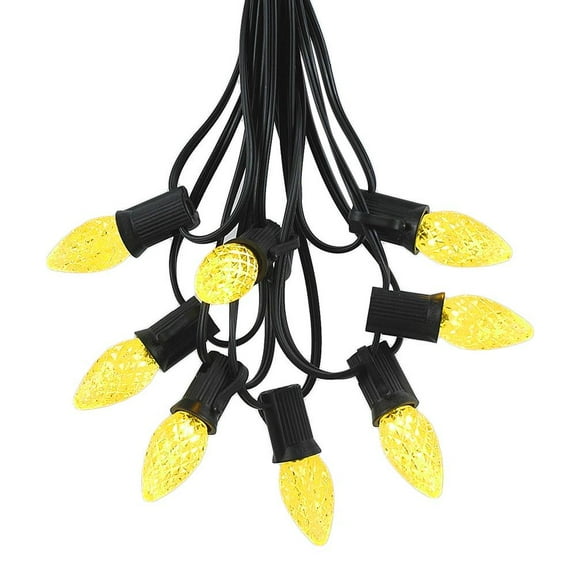Novelty Lights 25 Foot C7 LED Outdoor Lighting Patio Christmas String Lights, Yellow, Black Wire, 25 Bulbs