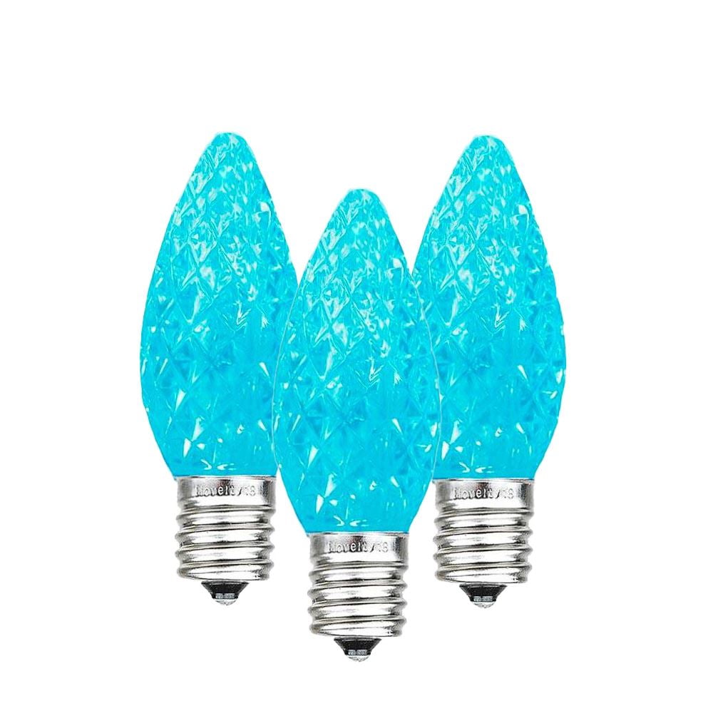 Novelty Lights 25 Pack C7 LED Ultra Bright Outdoor Christmas Replacement Bulbs, Teal,C7/E12