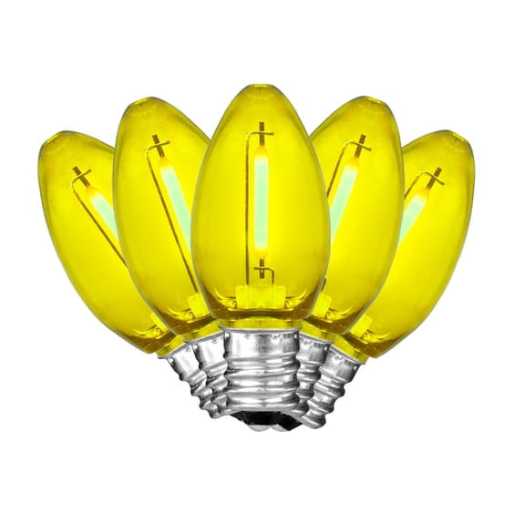 Novelty Lights 25 Pack C7 LED Filament Bulbs, Yellow Shatterproof Plastic Replacement Christmas Lights, E12 Base, Indoor/Outdoor Strings, Dimmable
