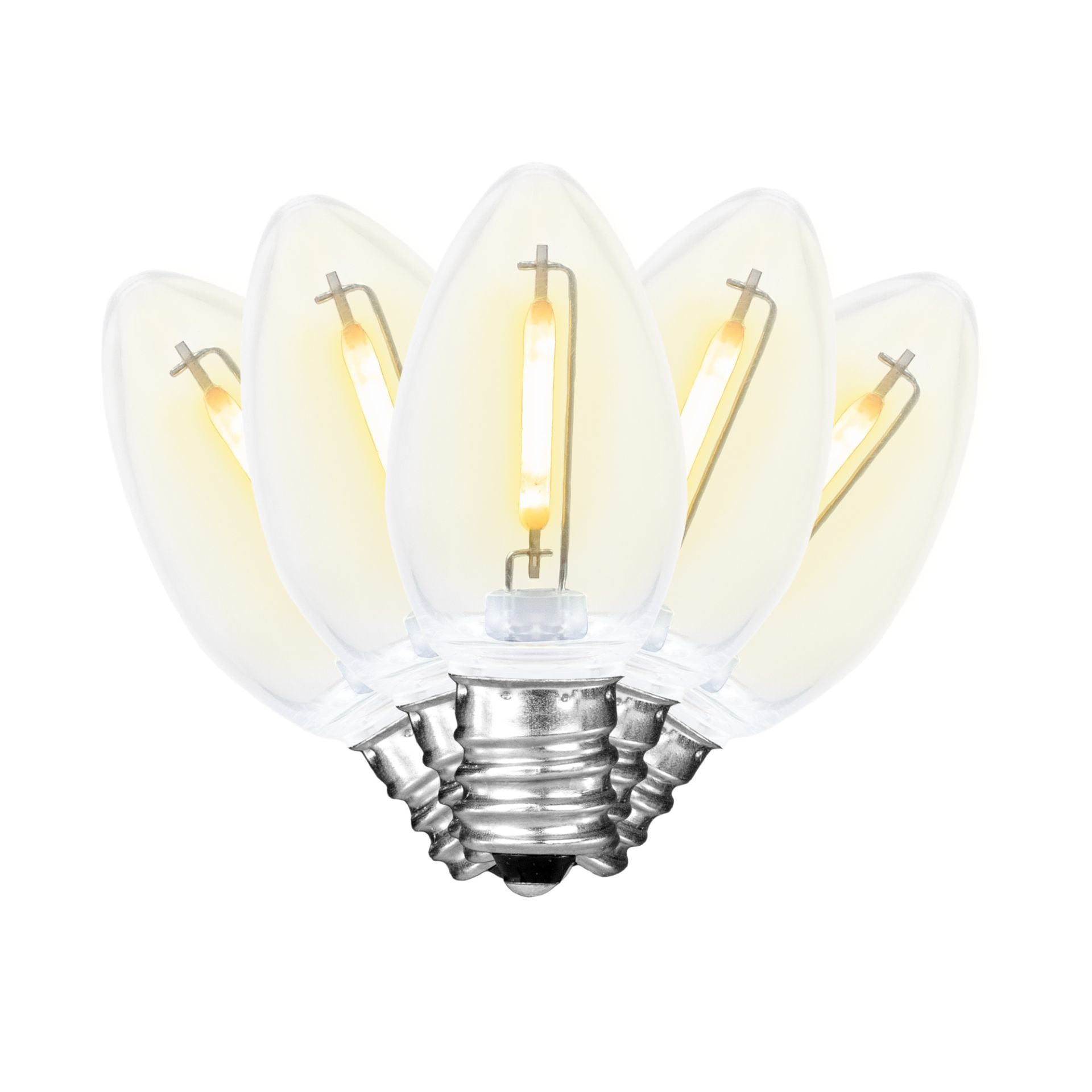 Novelty Lights 25 Pack C7 LED Filament Bulbs, Warm White Shatterproof Plastic Replacement Christmas Lights, E12 Base, Indoor/Outdoor Strings, Dimmable