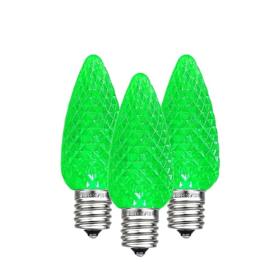 Novelty Lights 25 Pack C7 LED Twinkle Outdoor Christmas Replacement Bulbs, Green,C7/E12 Candelabra Base, .5 Watt