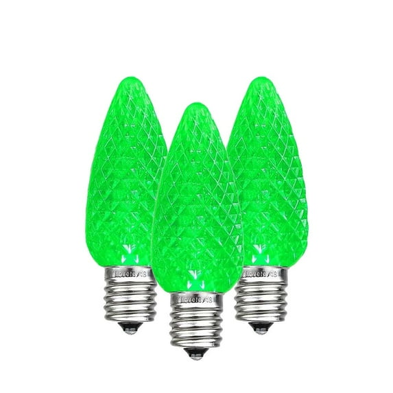 Novelty Lights 25 Pack C7 LED Twinkle Outdoor Christmas Replacement Bulbs, Warm White, C7/E12 Base Green
