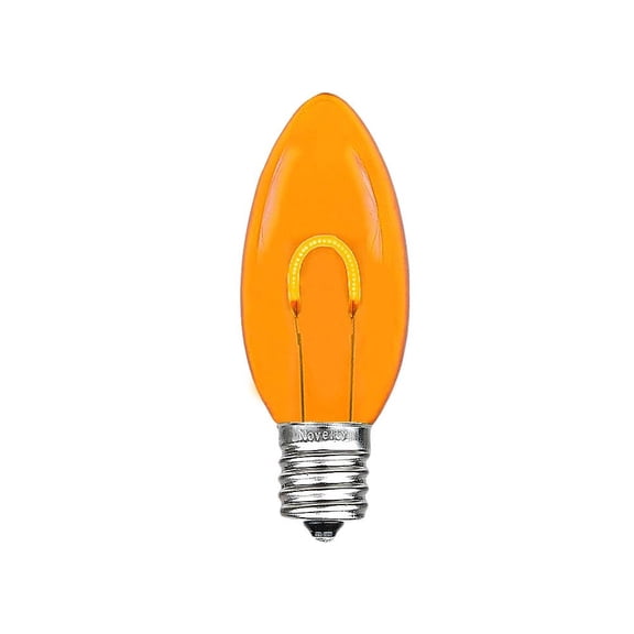 Novelty Lights 25 Pack C9 LED Plastic Flex Filament Outdoor Christmas Replacement Bulbs, Dimmable, Amber, E17/C9 Base, 0.8 Watt