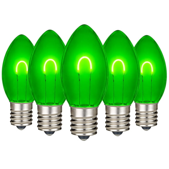 Novelty Lights 25 Pack C9 LED Plastic Flex Filament Outdoor Christmas Replacement Bulbs, Dimmable, Green, E17/C9 Base, 0.8 Watt