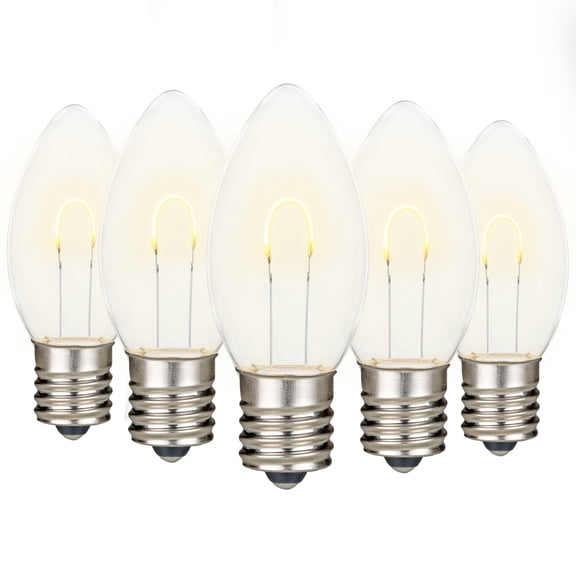 Novelty Lights 25 Pack C9 LED Plastic Flex Filament Outdoor Christmas Replacement Bulbs, Dimmable, Warm White, E17/C9 Base, 0.8 Watt
