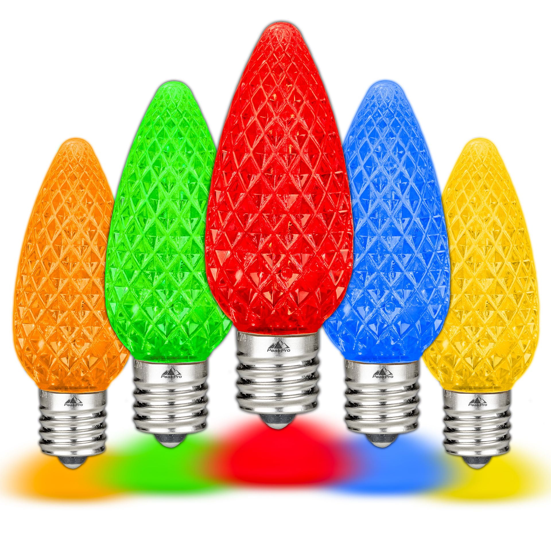 Novelty Lights Multicolor C9 LED Faceted Christmas Replacement Bulbs Dimmable 25 Pack