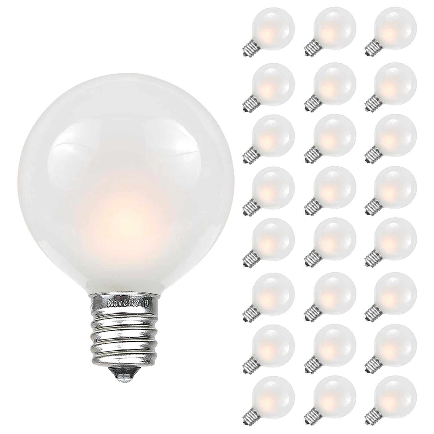 Frosted White G40 Globe Dimmable Outdoor String Light Bulbs, 25-Pack